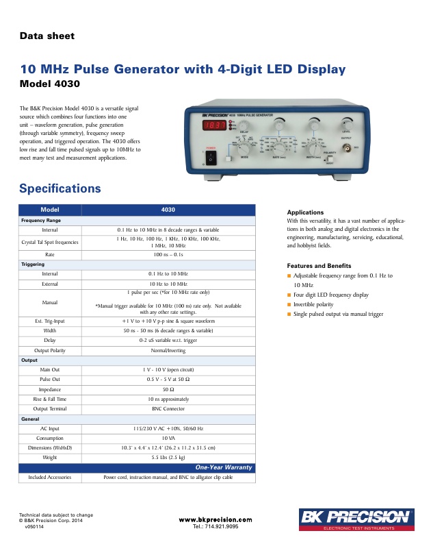 豪華 10MHz B＆K Generator, Precision BK 4030 Pulse Generator Precision,4030,  with 펄스발생기,비케이,오실로몰 Pulse 4-Digit LED Display， 10MHz